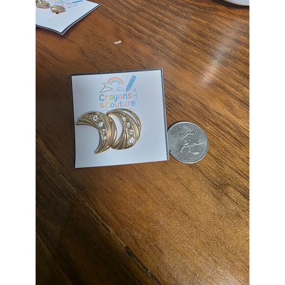 Avon Vintage Silver Crescent Moons with Rhinestones Studs Celestial Boho Witch - Picture 2 of 2